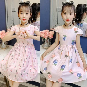 2023 קוריאה הקיץ ילדים שמלת חלק אחד פעוטה שמלות כותנה ילדים שמלת שמלת קיץ להחליק שמלת אופנה בגדי בנות